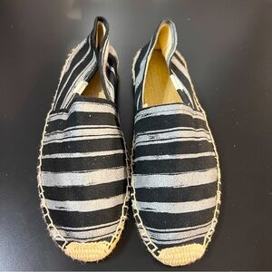 Soludos Flats New Without Box Size 9 Black With Silver Stripes Canvas Slip On